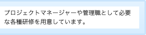 プロジェクトマネージャーや管理職として必要な各種研修を用意しています